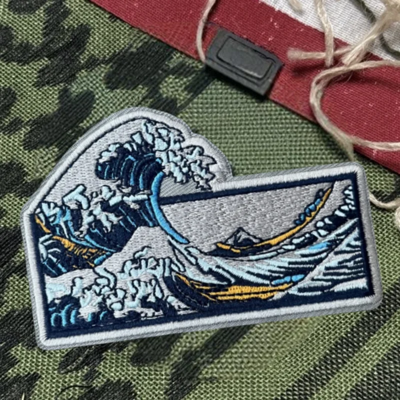 Parche bordado 3D de onda en el océano, chaleco táctico, insignia de moral con gancho y bucle, pegatinas decorativas para mochila, parches para brazalete para ropa - imagen 2
