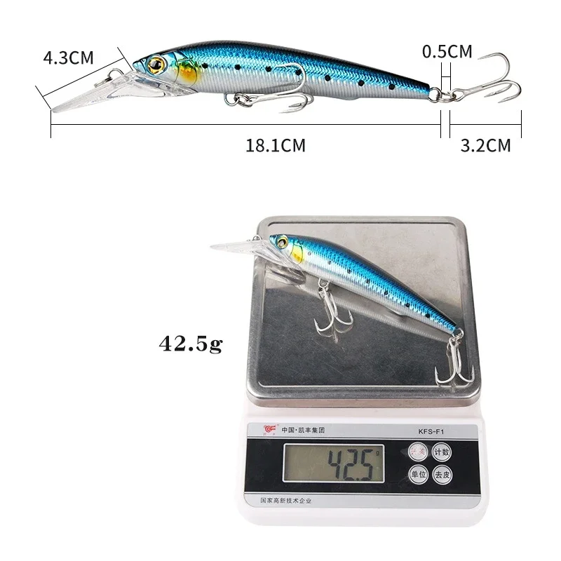 Señuelos de pesca de pececillo grande que se hunden, 18,1 cm, 42,5g, Wobblers de buceo profundo, ojos 3D japoneses, cebo duro Artificial, Swimbait, 1 Uds. - imagen 5