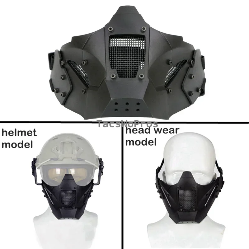 Máscara de media cara Airsoft, protección de malla de acero transpirable, máscaras faciales de Paintball, casco de juego de guerra de combate táctico, máscara para casco rápido - imagen 5