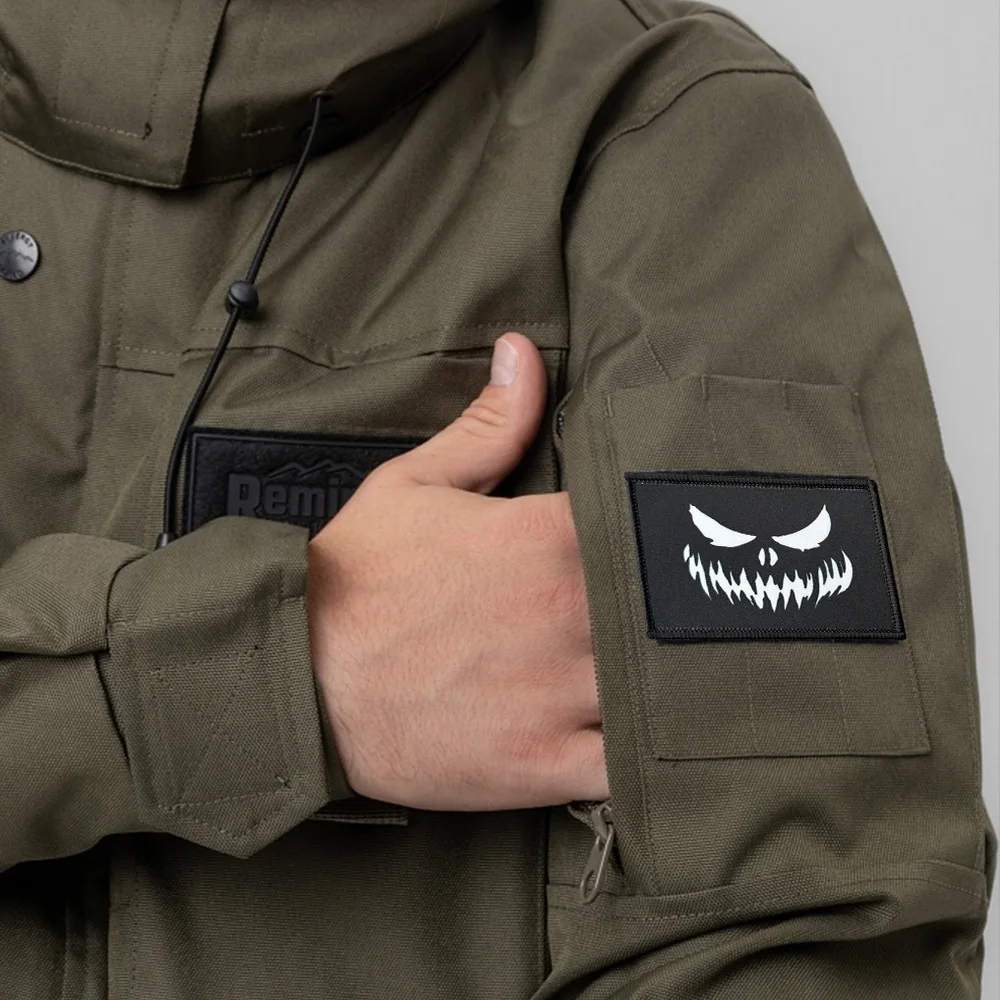 Parches Tácticos Divertidos con Cara de Fantasma, Insignia Militar de Moral, Emblema de Sonrisa Aterradora, Banda de Gancho y Bucle para Gorra - imagen 3