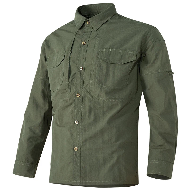 Camisa de manga larga de secado rápido para hombre, camisa informal de moda con cuello tipo Polo, camisa de botonadura única, Top táctico militar para primavera y otoño - imagen 4