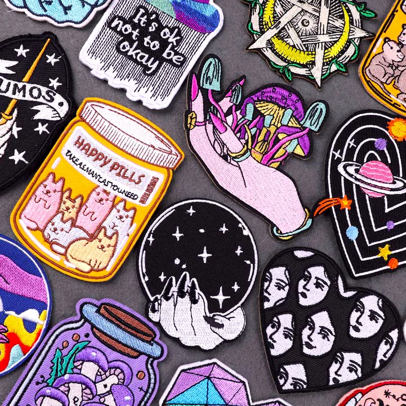 Parche de mano de mago de setas psicodélicas, parches bordados para planchar para ropa, pegatinas de ropa de bola mágica, insignia de apliques DIY - imagen 2