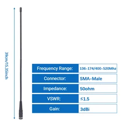 Antena Baofeng BF-771 Pro SMA doble banda 136-520MHz
