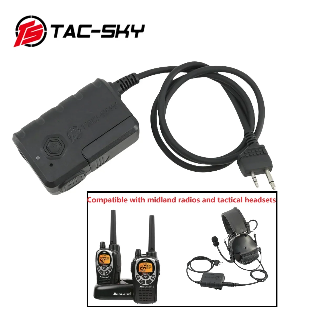 Adaptador PTT táctico TS TAC-SKY con Bluetooth Compatible con Walkie Talkies Midland Plug para auriculares de disparo COMTA SORIDN - imagen 5