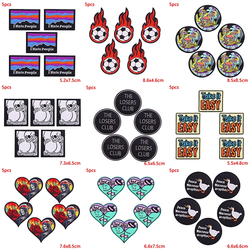 5 unids/lote de parches bordados de flores de animales para ropa, parche bordado con letras, parches para planchar para ropa, pegatinas para mochila