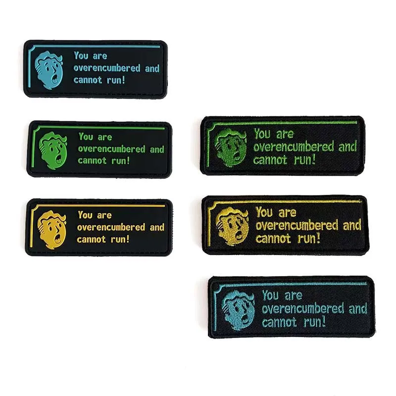 Parches de PVC con emblema de moral con texto inspirador, insignia táctica bordada con apliques de tela, 'You are overencumbered and cannot run' - imagen 3