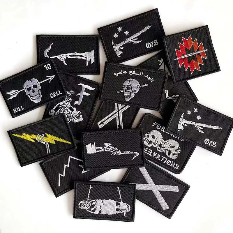 Parches tácticos de observaciones hacia adelante de niebla, insignia de moral, barba negra, calavera, flecha rota, apliques de ropa, brazalete bordado, emblema - imagen 3