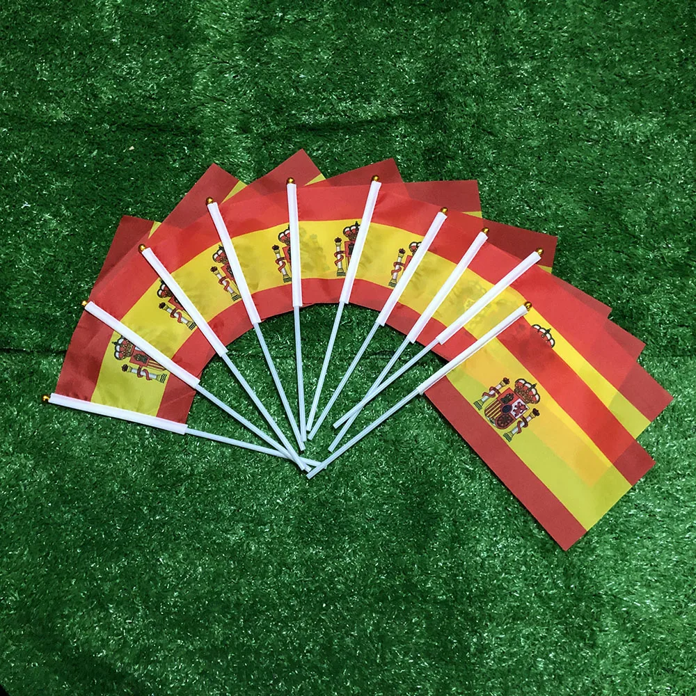 BANDERA DE CIELO Bandera ondeante de mano de España 14x21cm 10/20/50/100 Uds poliéster penetración de doble cara Bandera de mano de España para decoración