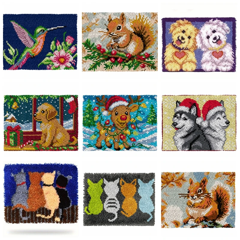 Kits de gancho de pestillo de Navidad, alfombra DIY, punto de cruz, costura Fomiaran, lienzo, cojín de punto, bordado, pestillo de ganchillo, decoración del suelo