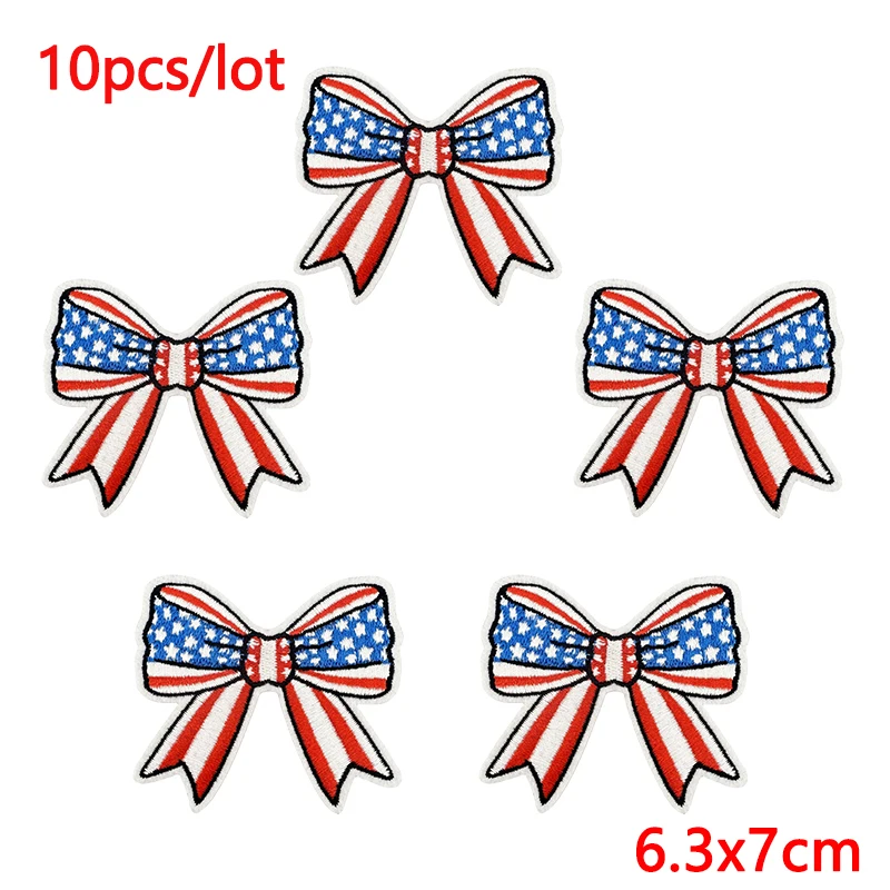 10 unids/lote de parches bordados con lazo de bandera americana para ropa, parches termoadhesivos para planchar en la chaqueta, costura DIY - imagen 2