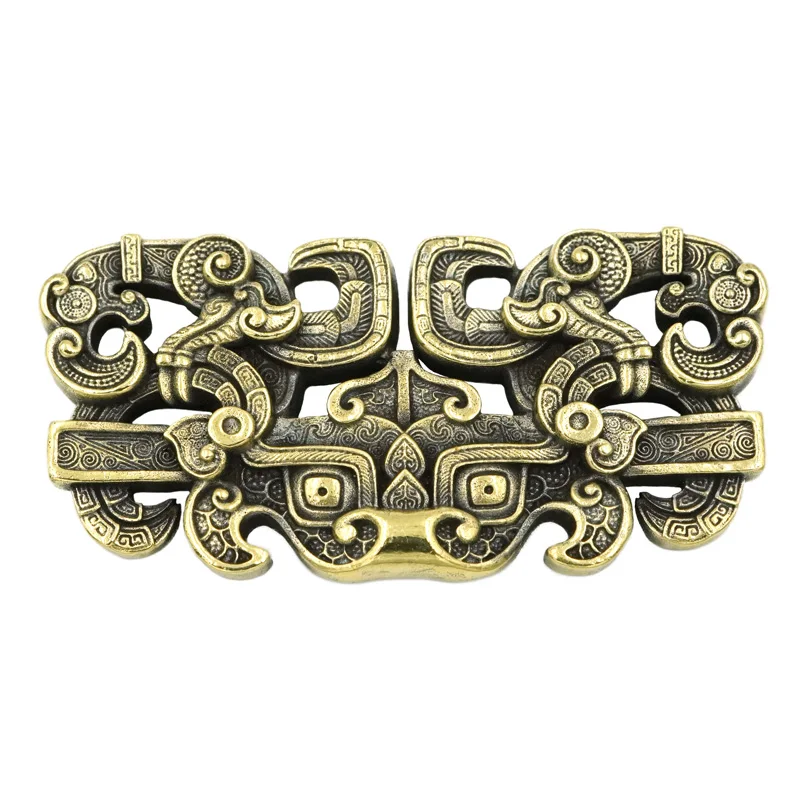 Taotie-hebilla de tela de doble tornillo de grano Phoenix, diseño Original, estilo nacional, hebilla de cuero con cara de Animal, S925 - imagen 5