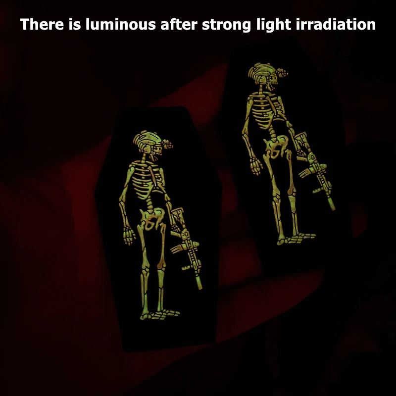 Projektmonark parches luminosos 3D de PVC, insignias tácticas para ropa, decoración de bolsas, armas de lucha de calavera caliente, brillo nocturno - imagen 5