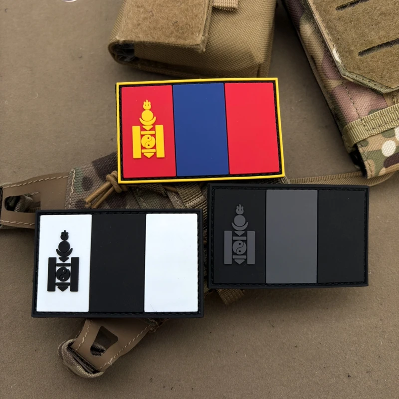 Parche luminoso de gancho y bucle de PVC con bandera nacional mongol, parches de accesorios de ropa, insignia moral al aire libre, insignias tácticas - imagen 5