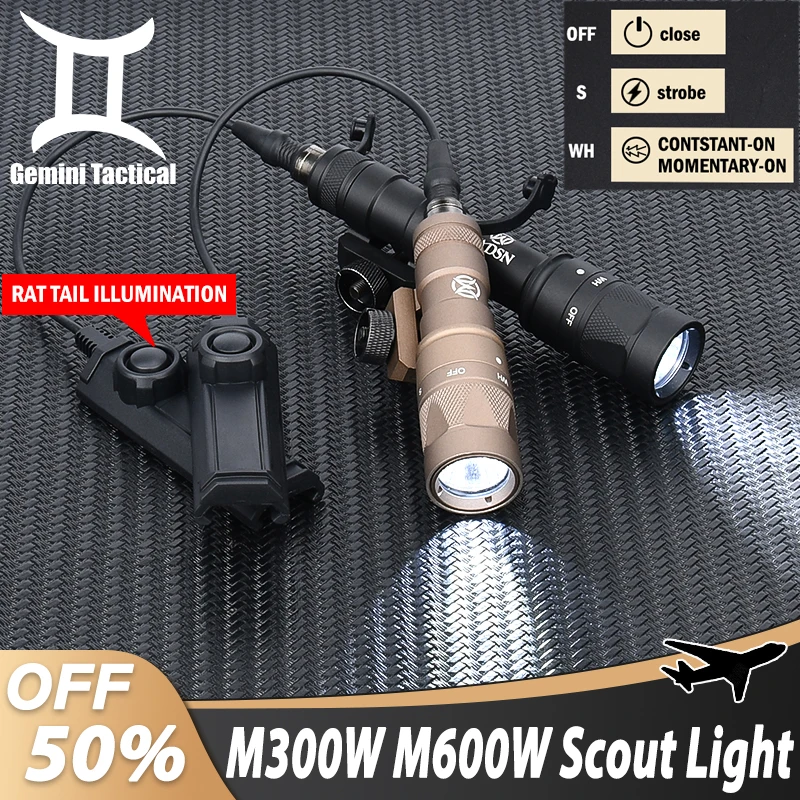 Wadsn-luz de explorador M300W, linterna estroboscópica táctica M600W, foco de caza M300 con interruptor de presión de doble función compatible con riel de 20mm - imagen 2