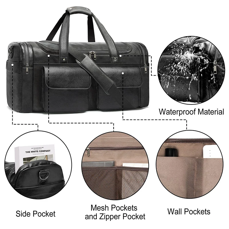 Bolso de deporte grande de PU para hombre, bolsa de mano deportiva impermeable, bandolera de un solo hombro, viaje informal, almacenamiento de equipaje de gimnasio, bolsa de lona con bolsillo - imagen 4