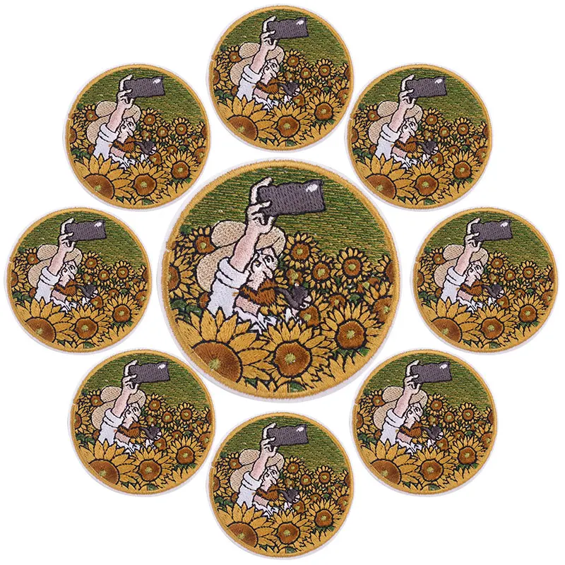 Parches bordados para planchar en la ropa, pegatinas termoadhesivas para aventura de montaña, Van Gogh Waves, 10 piezas - imagen 3