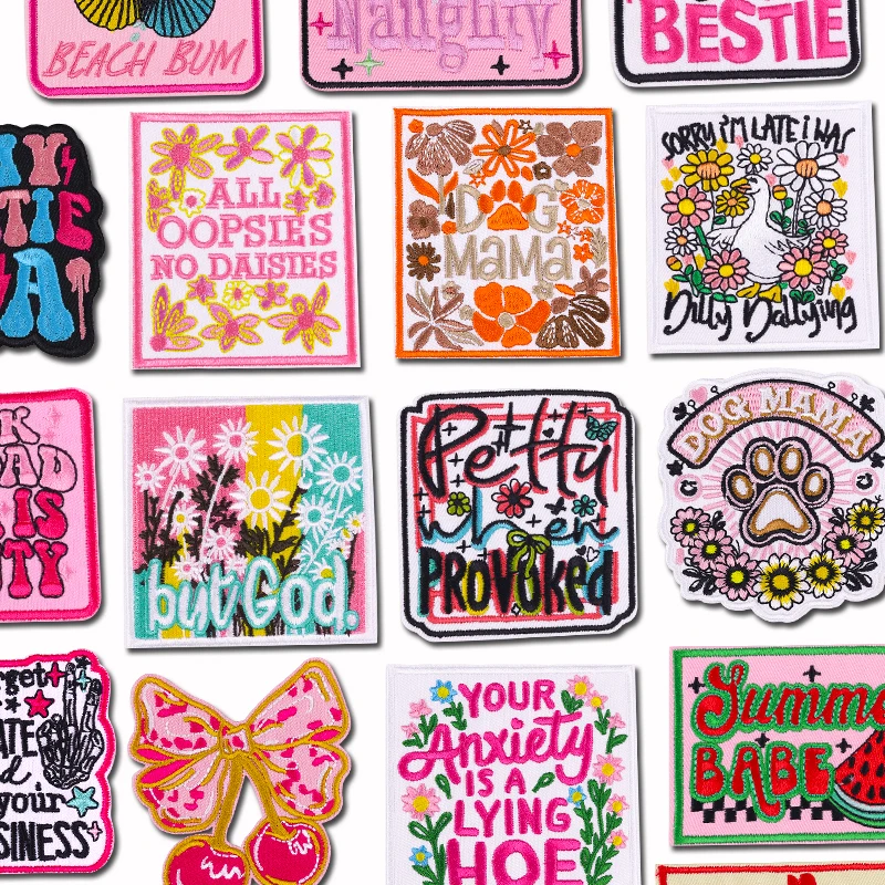 Parche de idioma positivo, parches bordados de dibujos animados/letras, parches para planchar para ropa, parches termoadhesivos para ropa DIY - imagen 2