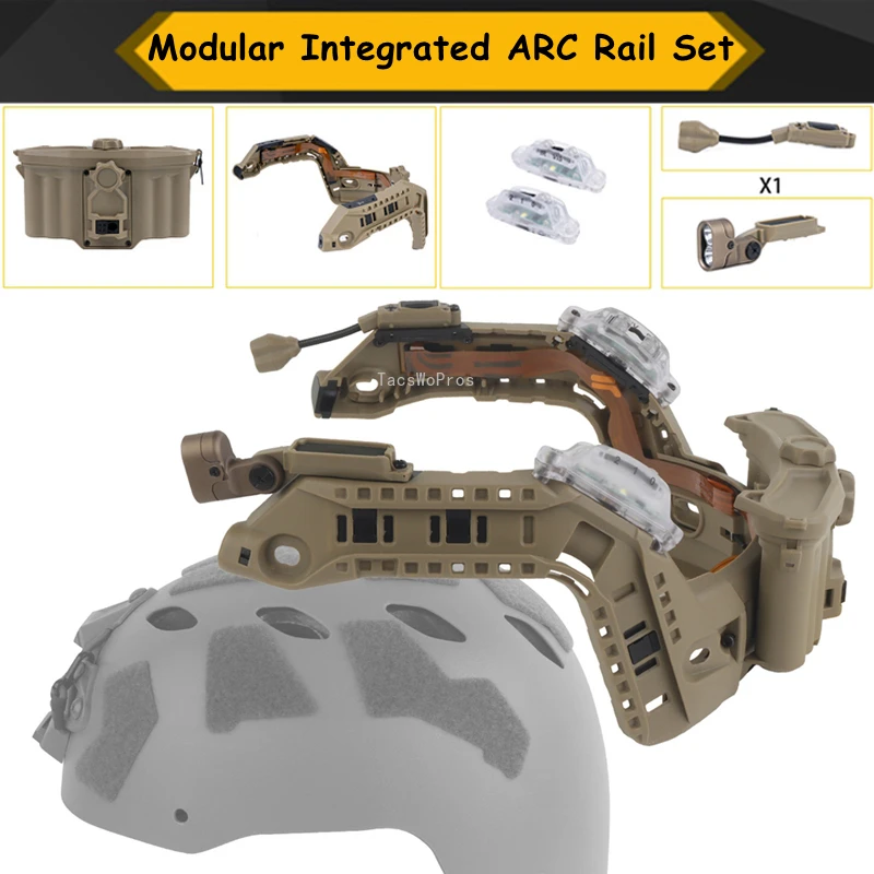 Soporte de riel guía para casco Airsoft, módulo de riel de arco para casco rápido táctico ajustable con caja de batería, luces LED rojas/blancas/IR