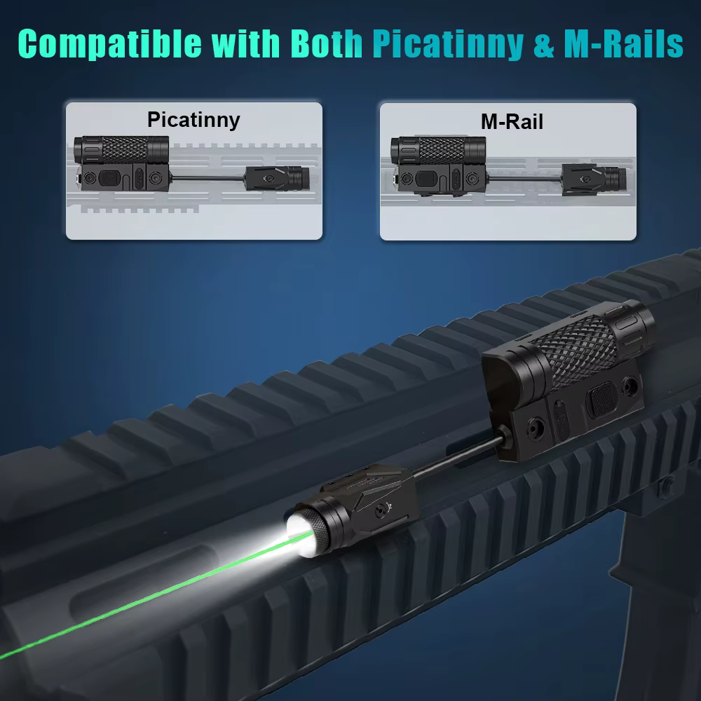 Linterna táctica para rifle con mira láser verde y Picatinny - imagen 4