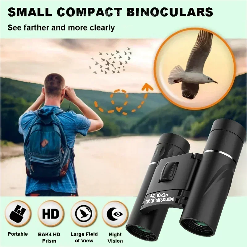 Binoculares potentes 4000X25 HD, Mini telescopio plegable de largo alcance de 3000M, óptica BAK4 FMC para Deportes de caza, viajes de acampada al aire libre - imagen 2