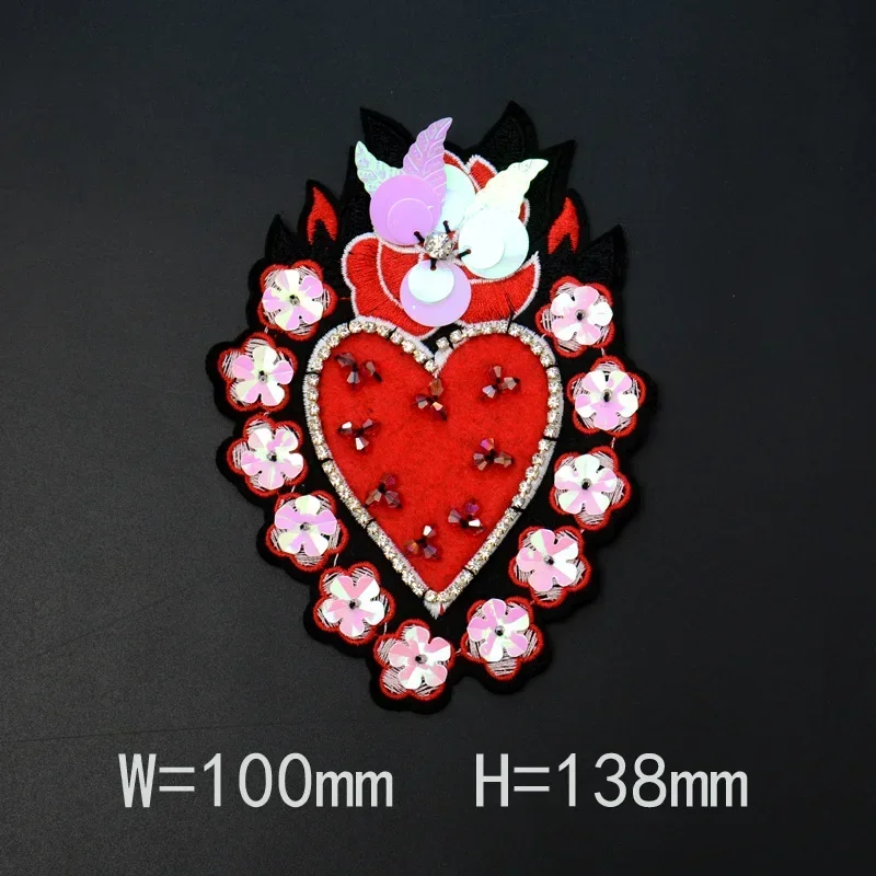 Parches de cuentas de diamantes de imitación hechos a mano, parche para coser en cruz de corazón grande para ropa, apliques DIY, accesorio decorativo para bolsa de ropa - imagen 3