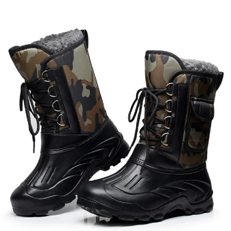 Zapatos altos impermeables térmicos para hombre, botas de nieve antideslizantes, de lana gruesa, ultraligeras, para caza y pesca al aire libre, para invierno - imagen 3
