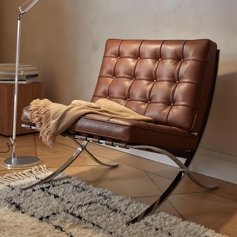 Silla de cuero nórdico para una sola persona, sillón de diseño moderno, sala de reuniones informal - imagen 2