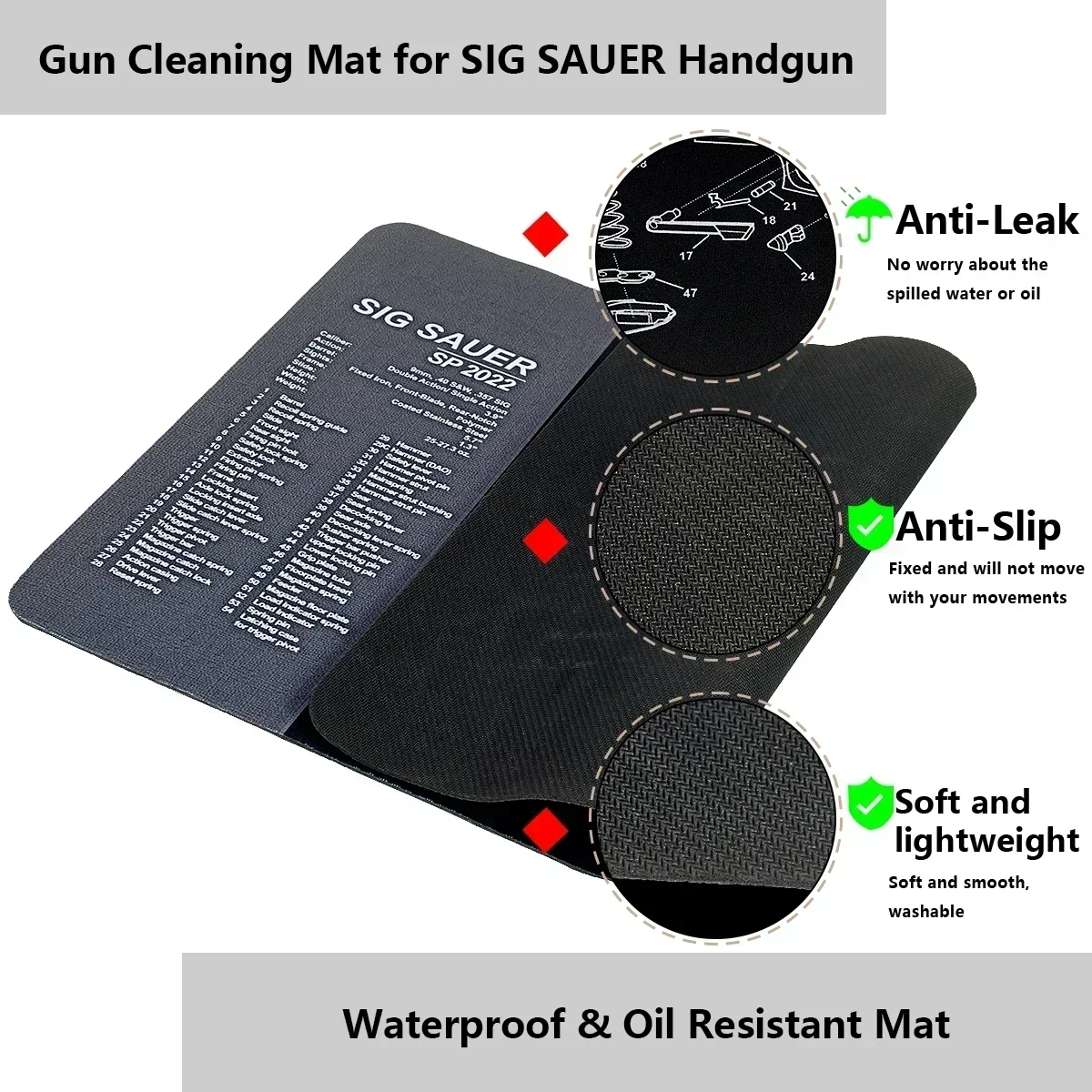 Alfombrilla de goma para limpieza de armas, diagrama de piezas para alfombrilla de ratón para Walther PPQ RUGER LC9 y LC380 M & P SHIELD Punisher SIG SAUER P320 P365 - imagen 4