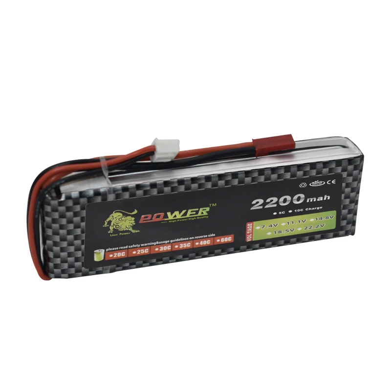 Lion Lipo batería 7,4 V 2200mah 25C Max 40C T/JST enchufe para RC Qudcopter helicóptero Wltoys K949 coche Traxxax 1/16 Revo batería de juguete - imagen 4