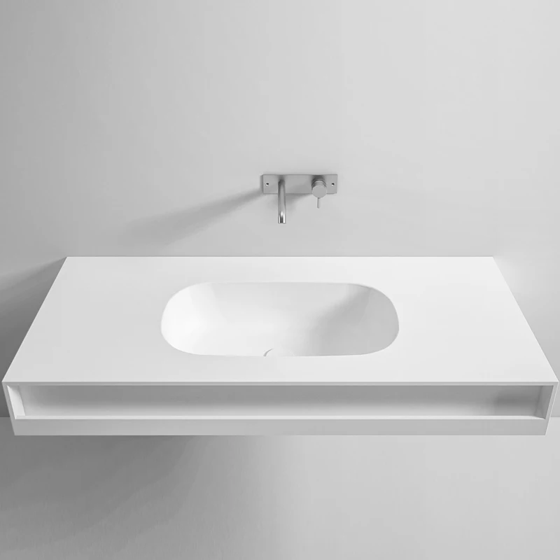 Mueble de baño minimalista, lavabo integrado de piedra artificial, lavabo personalizado y minimalista - imagen 5