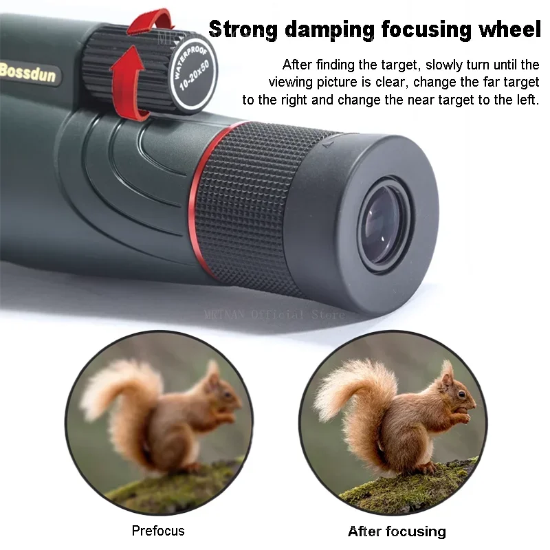 Telescopio Monocular HD con Zoom 10-20x50 para acampar, potente telescopio de larga distancia con trípode, Clip para teléfono para ver binoculares de caza de aves