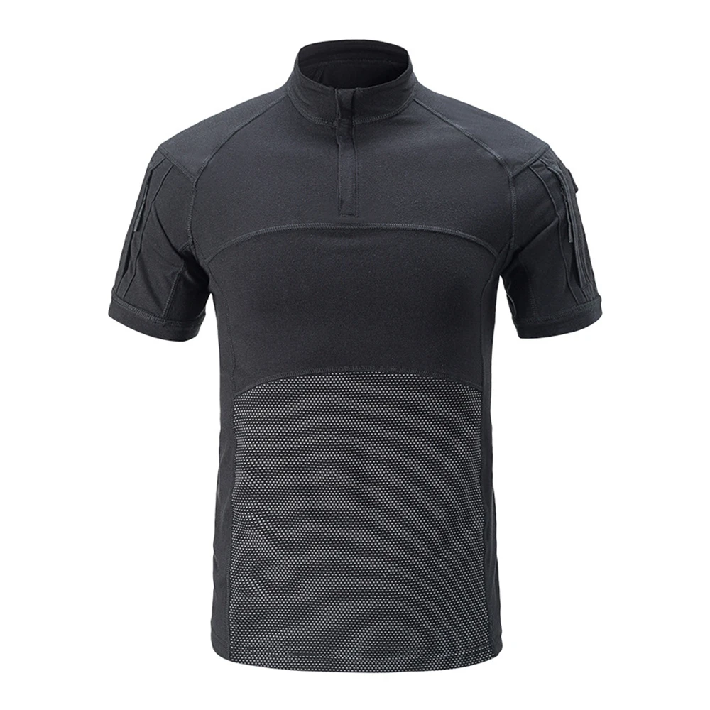 Camiseta táctica de camuflaje de manga corta para hombre, camisas de Camuflaje negro para senderismo y caza, ropa de combate para Paintball Airsoft