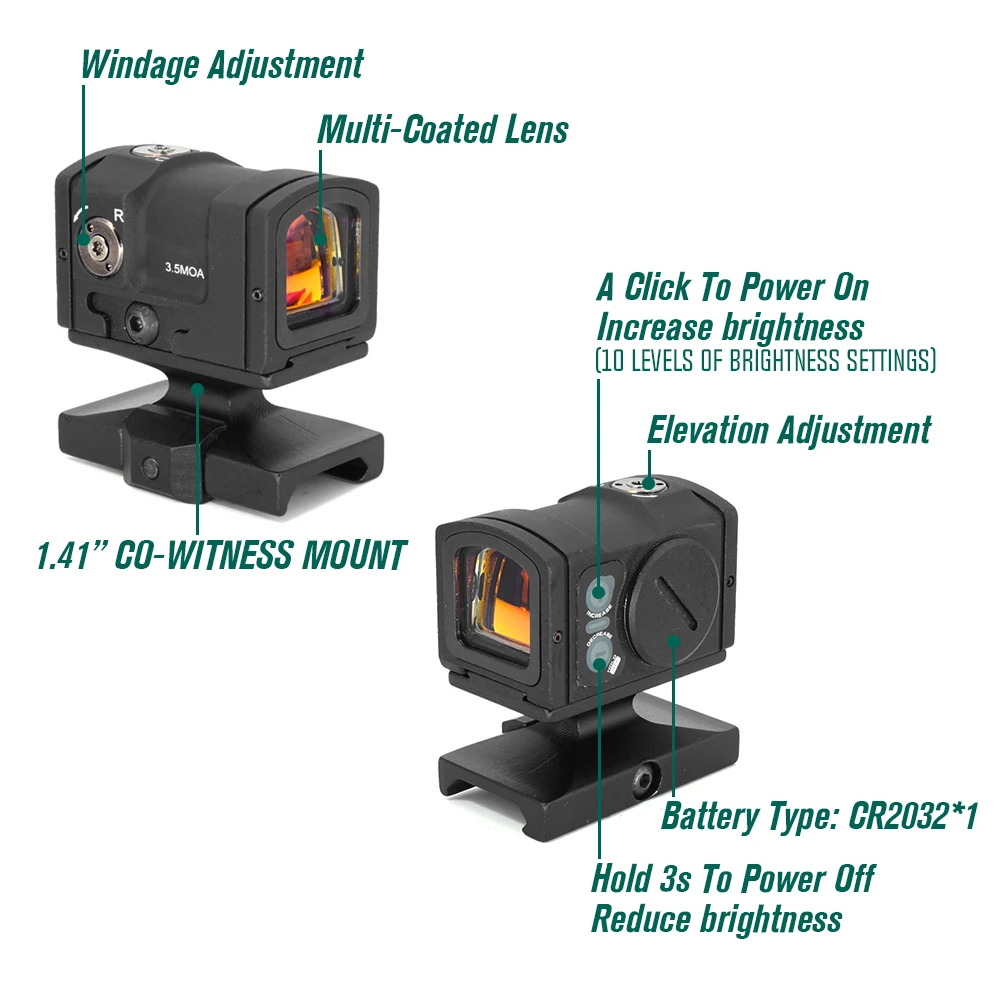 Mira réflex de punto rojo cerrada táctica 3.5MOA - imagen 2