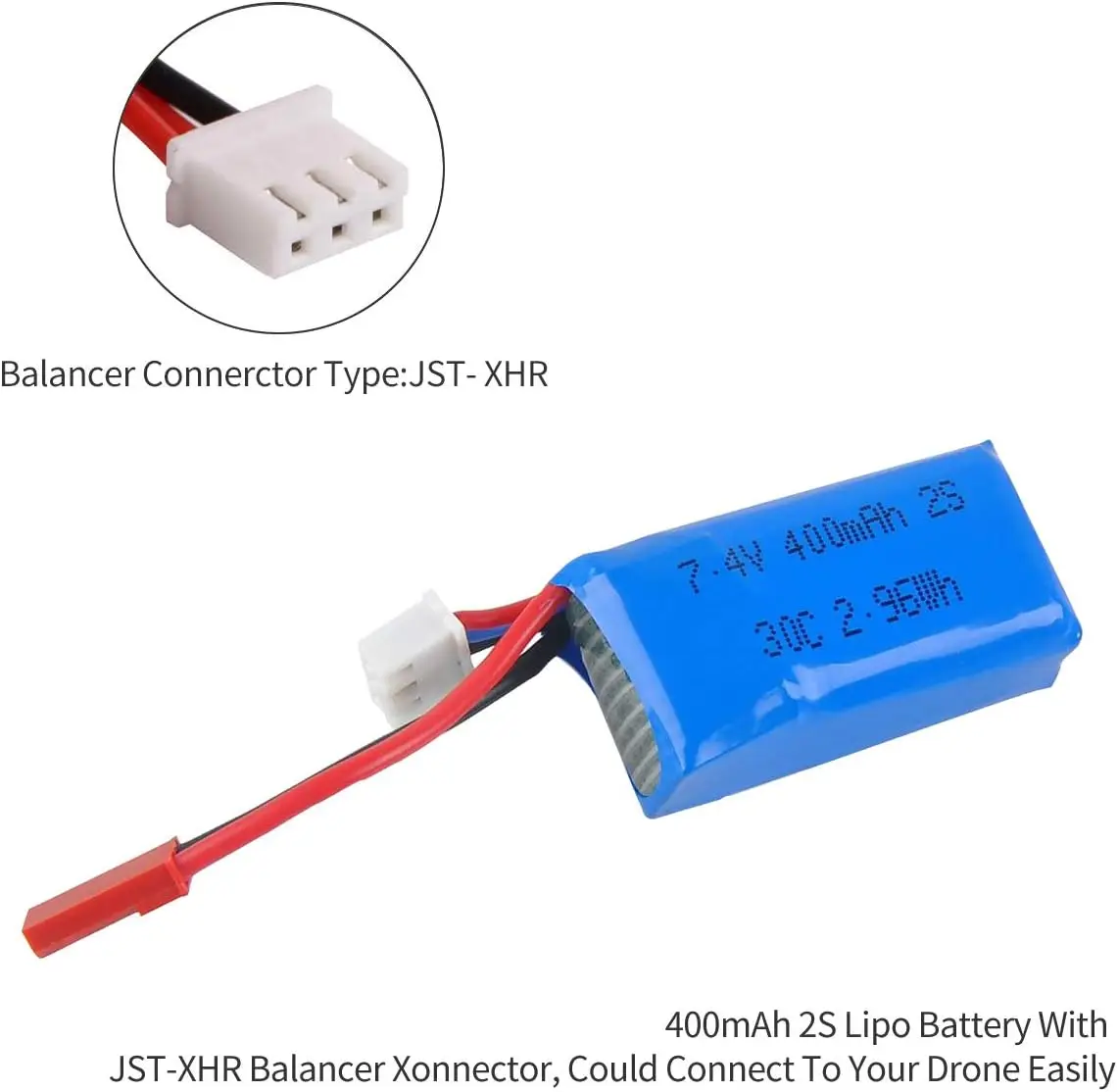 Batería LiPo 7,4 V 400mAh 2S 30C con enchufe JST para vehículo aéreo de cuatro ejes DM007, cuadricóptero Micro Dron de carreras con visión en primera persona - imagen 4