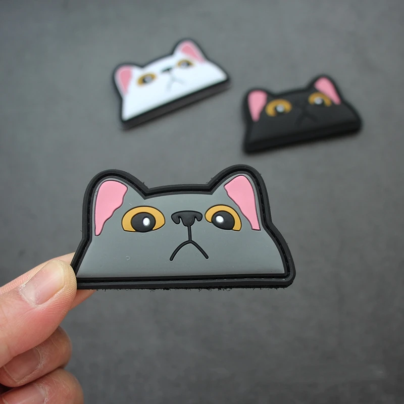 Bonito brazalete de goma táctico de PVC, Parche de gato negro, blanco y gris, diadema rosa para ropa, mochila, casco, MARO, insignia decorativa DIY - imagen 4