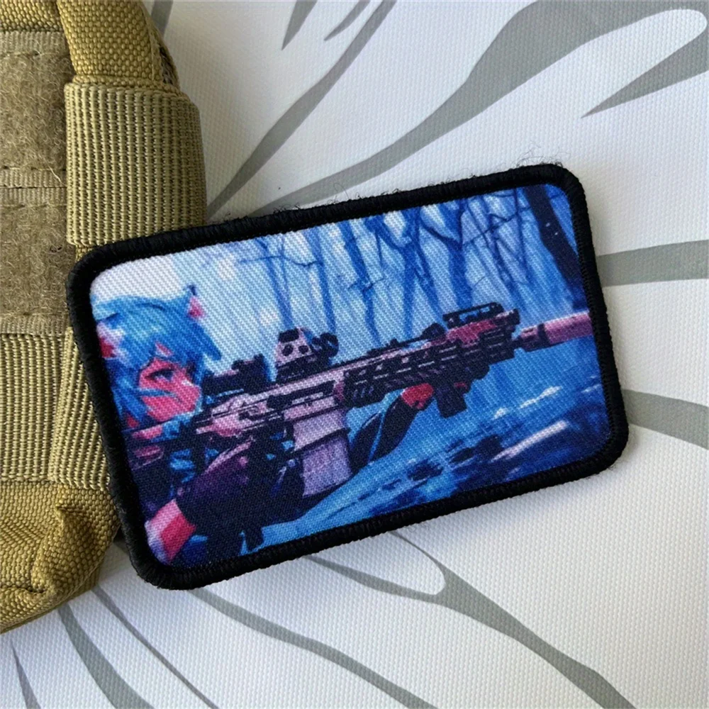 Parche de gancho y bucle impreso para chica tirador, insignia de moral táctica, pistola de tiro de Anime, mochila militar, ropa - imagen 4
