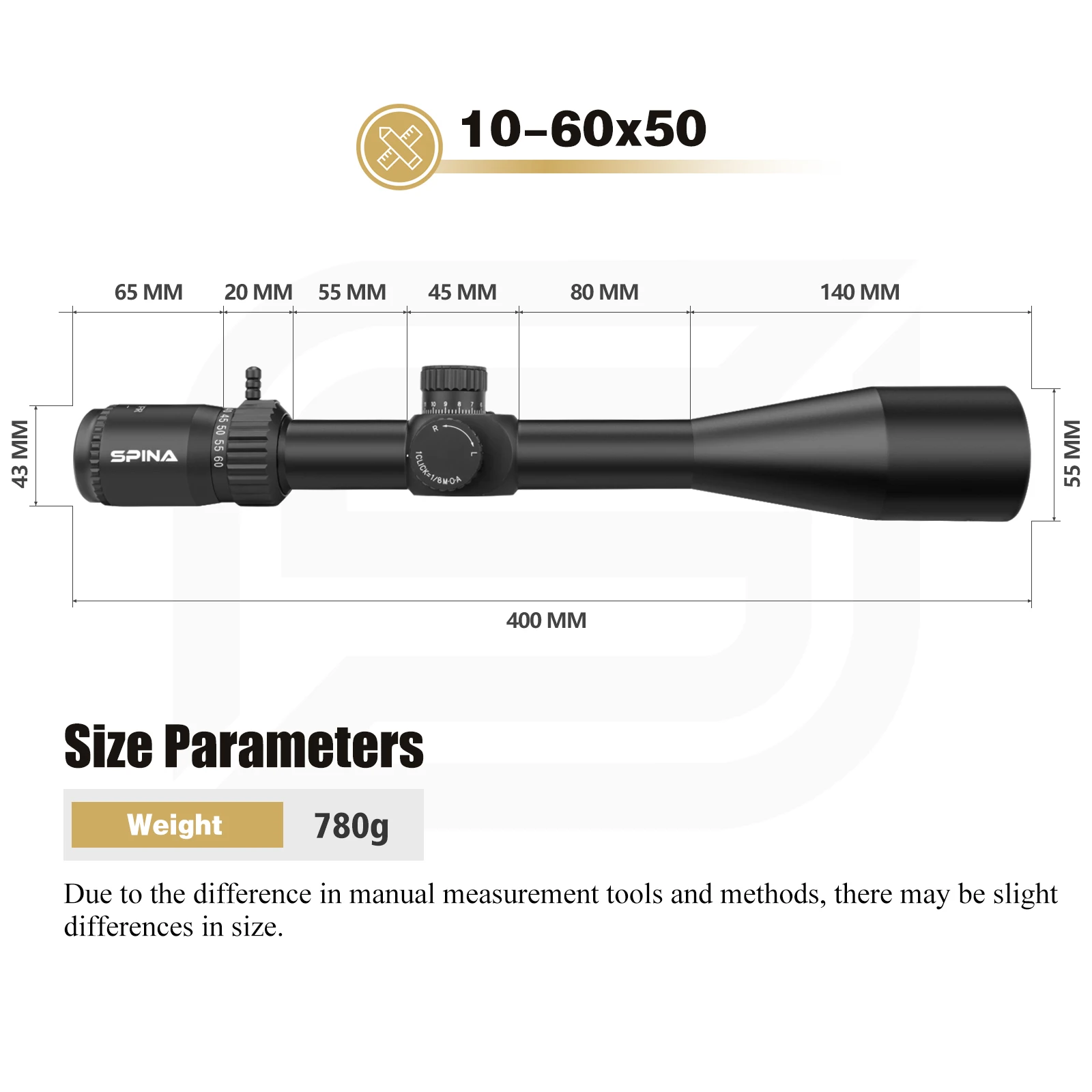 SPINA OPTICS-mira de Rifle HD 10-60x50 PCP/carabina, torretas de caza, bloqueo, reinicio, paralaje lateral, vista Adj, Fit.308.556, 7,62 etc - imagen 2