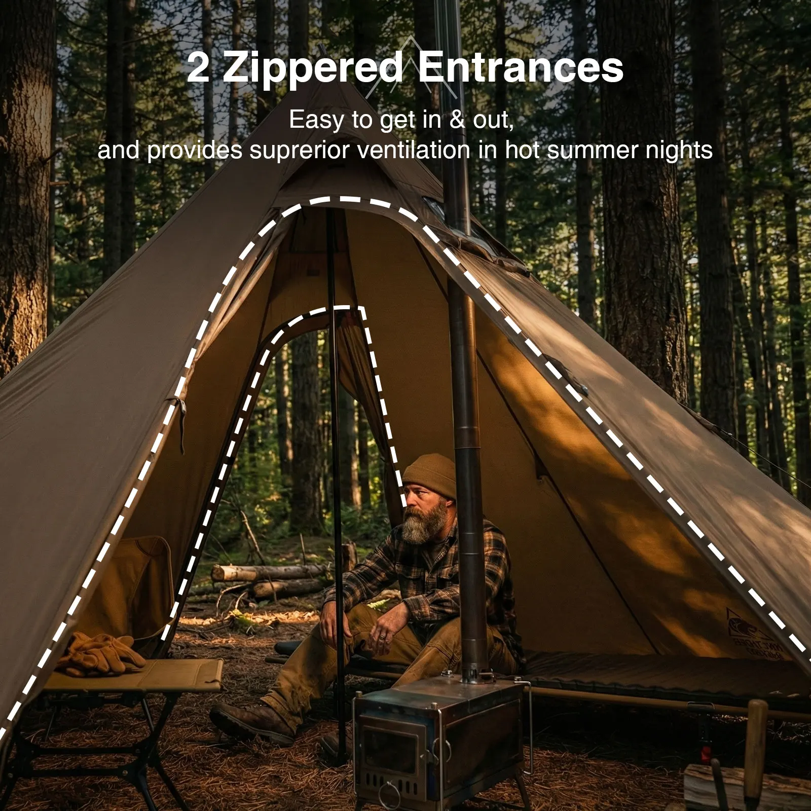 OneTigris Northgaze 2.0 kampeertent met sneeuwrok Lichtgewicht piramide tipi met schoorsteengat voor reisrugzaktrekking - imagen 5