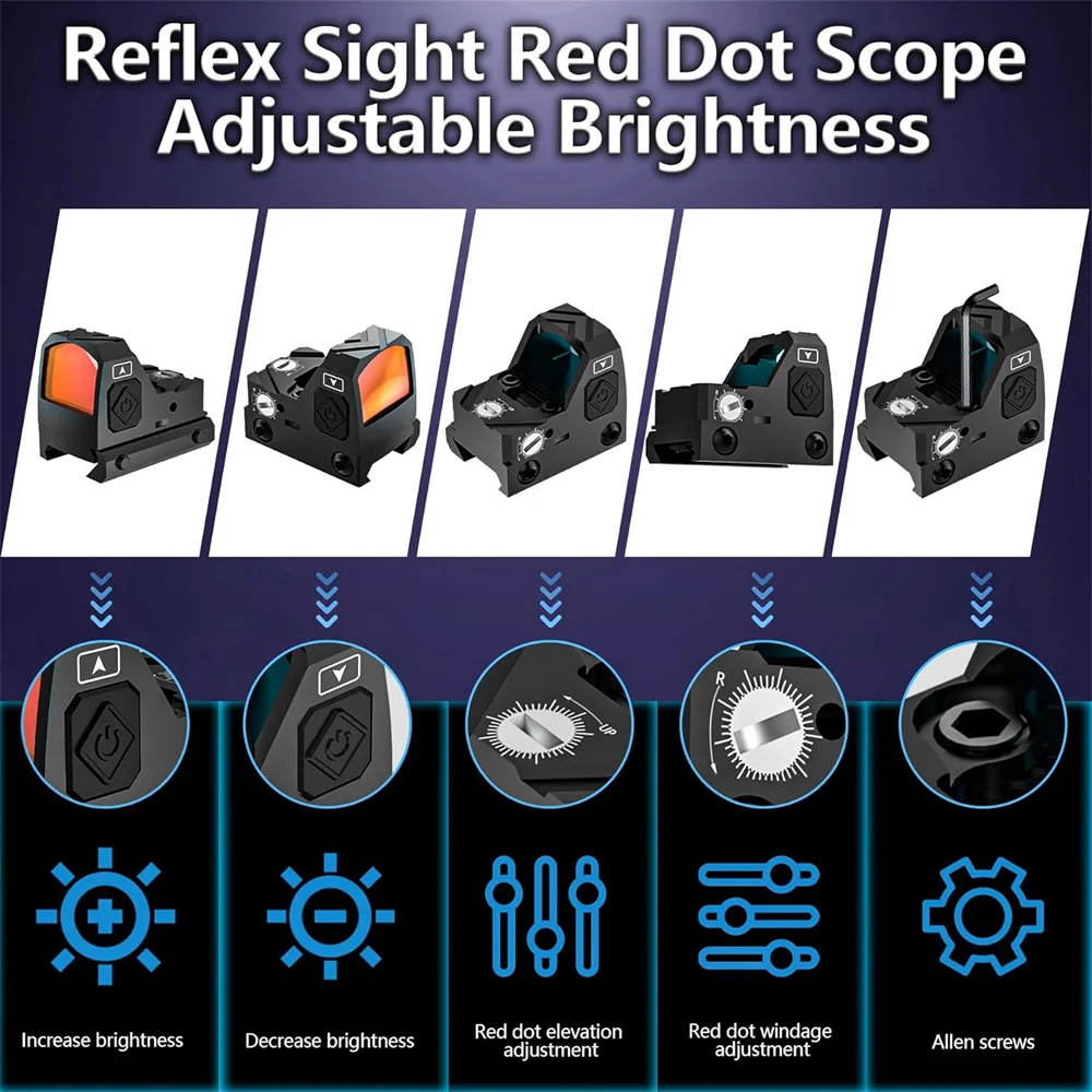 Mira de punto rojo MOA, mira óptica de punto rojo despierta por movimiento, mira réflex con 12 ajustes de brillo para rieles Picatinny de 20mm - imagen 4