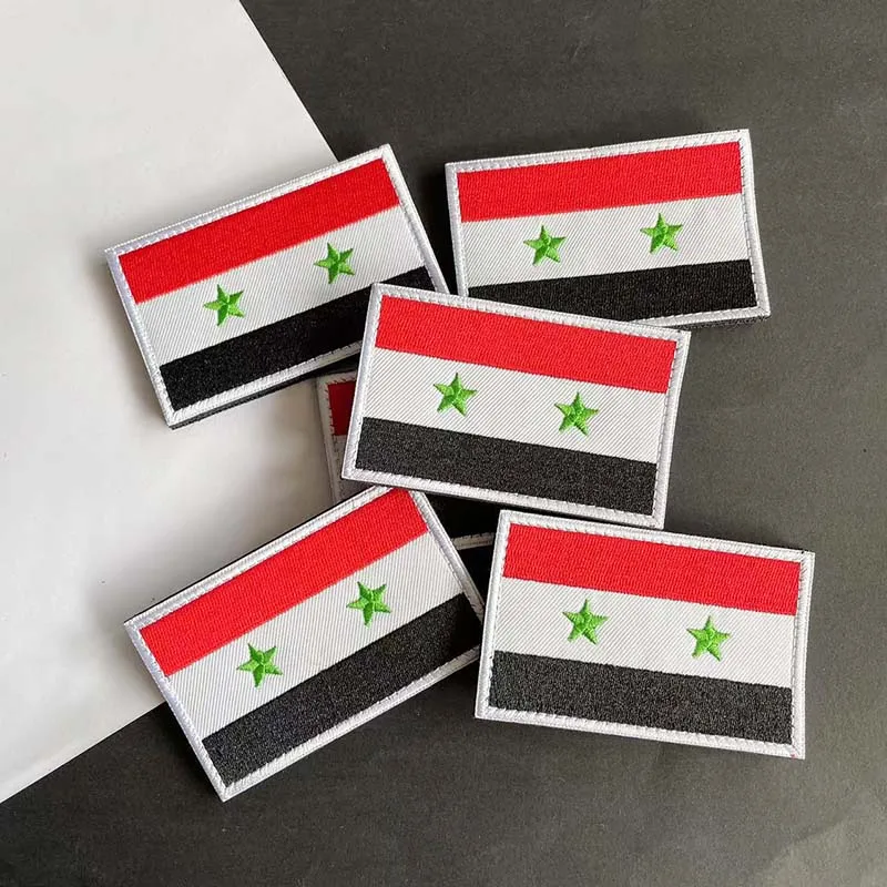 Parches bordados con apliques de tela con emblema de bandera siria con gancho y bucle, insignias tácticas militares, pegatinas para ropa en brazalete - imagen 2