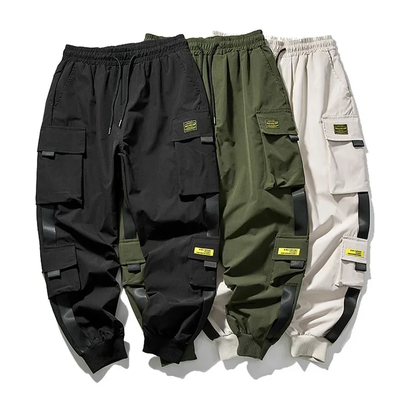 2025 New Arrive Harajuku Ribbons Harem Joggers Men Cargo Pants Fashion Drawstring Trousers Streetwear Hip Hop Multi-pocket Pants - imagen 5