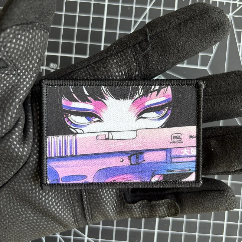 Parche táctico de Anime para niñas, insignia de moral de tirador japonés, parches de impresión, pegatina de mochila militar de gancho y bucle - imagen 2