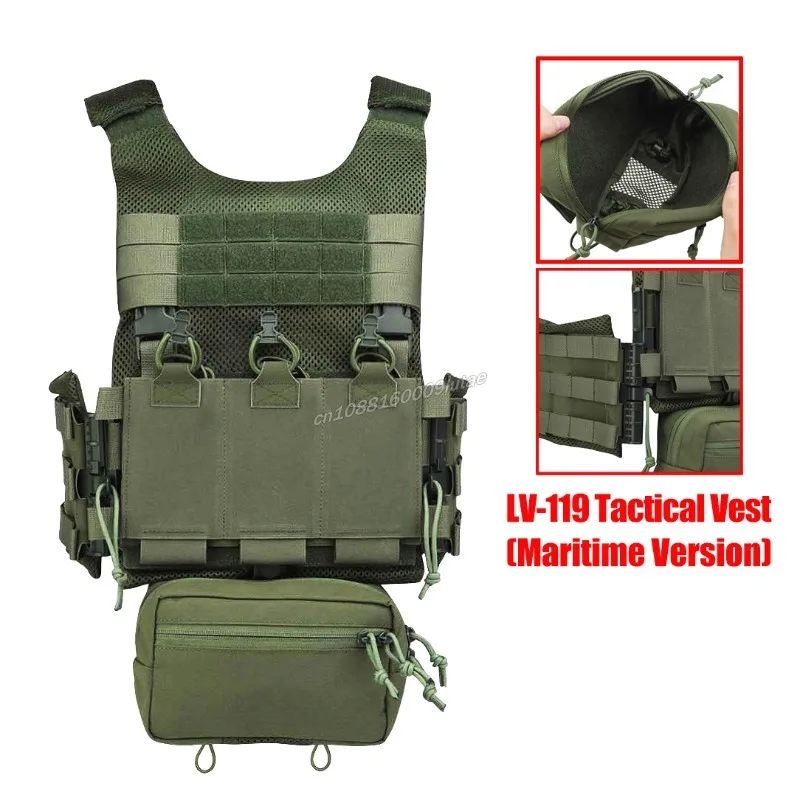 OTB LV119-Juego de portador de placa, chaleco de caza Airsoft ligero versión marítima con bolsa debajo del vientre, chaleco táctico con bolsa Triple Mag - imagen 2