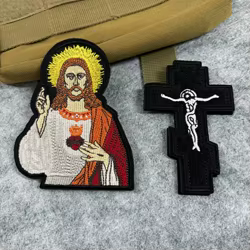 Parches tácticos de moral de cruz de Jesús, parche grande de gancho y bucle bordado de Jesús, insignia de moral del ejército militar, brazalete, pegatinas para mochila