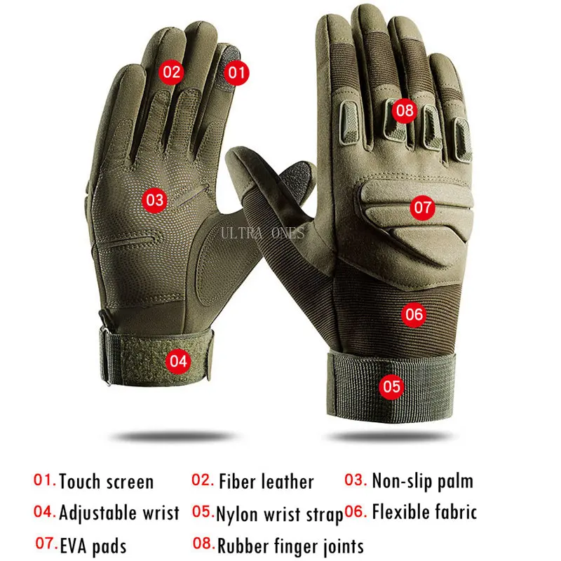 Guantes tácticos de dedo completo para trabajo y caza, manoplas de Palma gruesas a prueba de golpes, guantes militares de tiro para deportes, guante de pantalla táctil - imagen 3