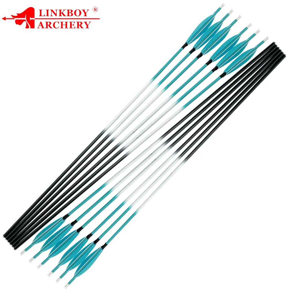 12 Uds flechas de carbono puro 5 pulgadas plátano pavo pluma compuesto arco recurvo caza ID6.2MM SP300-800