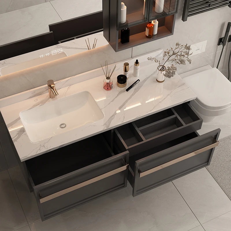 Lavabo de baño moderno y minimalista, combinación de gabinete de espejo de baño, tablero de roca personalizado - imagen 4