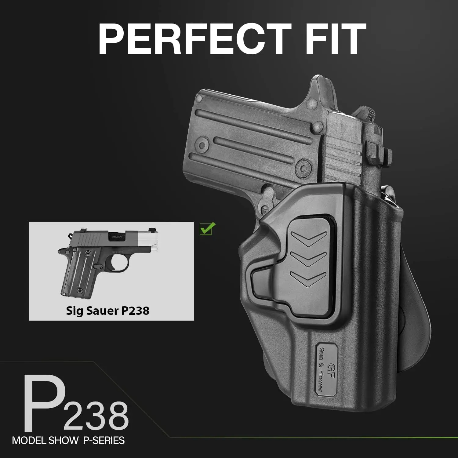 Compatible con Sig P238, funda de paleta OBB, cinturilla de transporte exterior, liberación del dedo índice/pasta ajustable, mano derecha