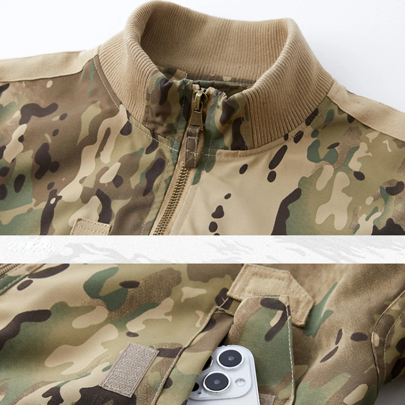 Chaqueta Bomber militar MA1 para hombre, abrigos tácticos sueltos, impermeables, múltiples bolsillos, cuello levantado, primavera y otoño - imagen 4