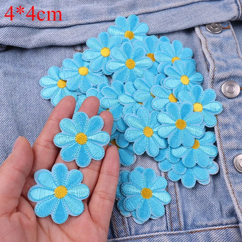 10 unids/lote Margarita girasol flor bordado parche hierro en parches para ropa parches termoadhesivos en ropa chaqueta coser DIY - imagen 5